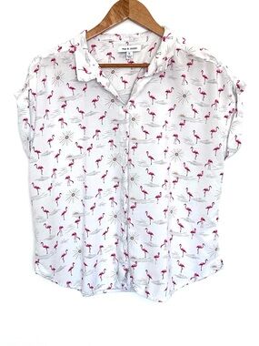 Alex & Jordan Shirt Women’s XL Flamingo Sun Button Up Short Sleeve Lightweight